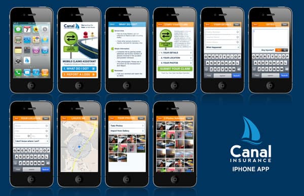 Canal Insurance's App on several iPhones