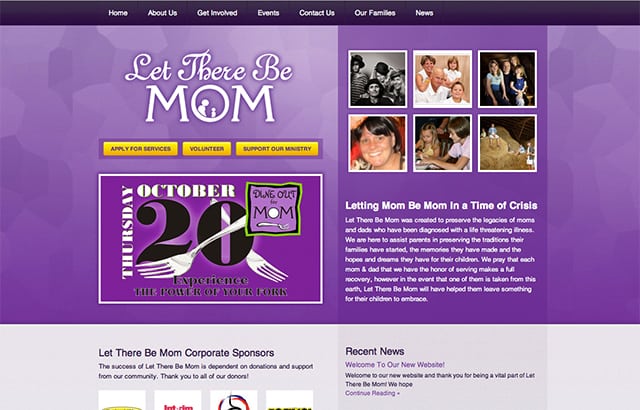 Let There Be Mom's old website homepage design