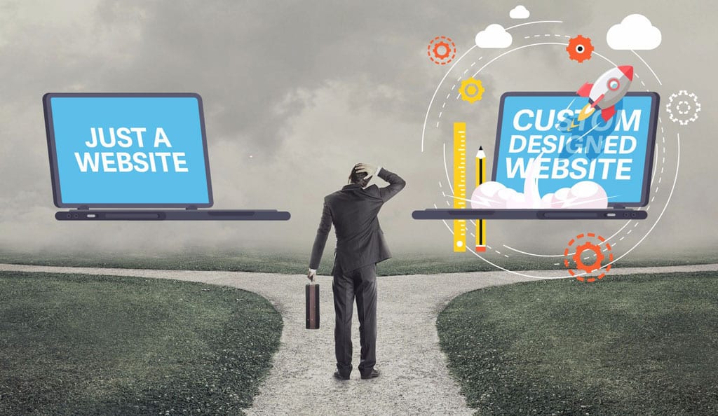 man standing on divided road making web design choices