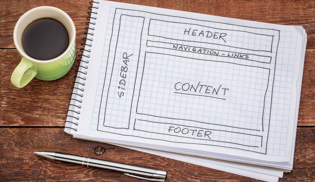 web design content pictured on a piece of paper