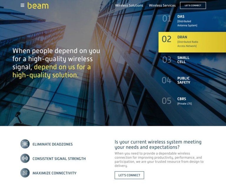 Beam's new website homepage design