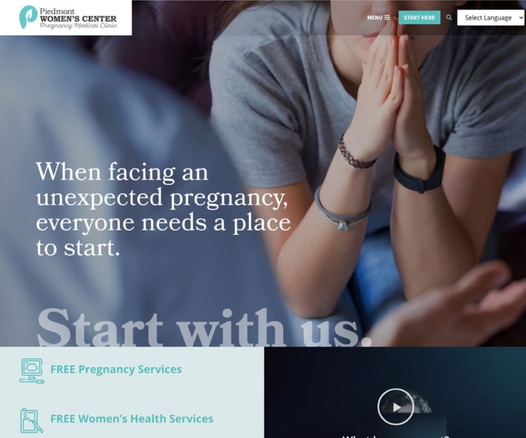 Piedmont Women's Center's new website homepage