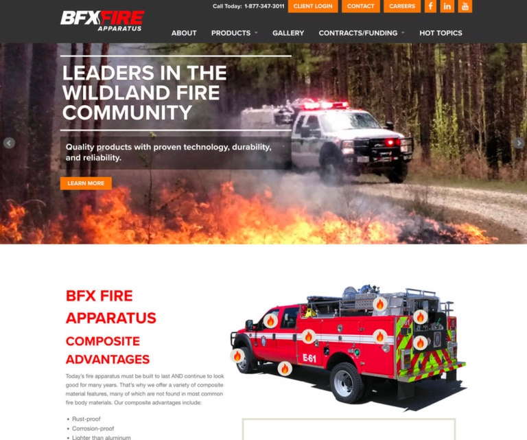 BFX Fire's old website homepage design