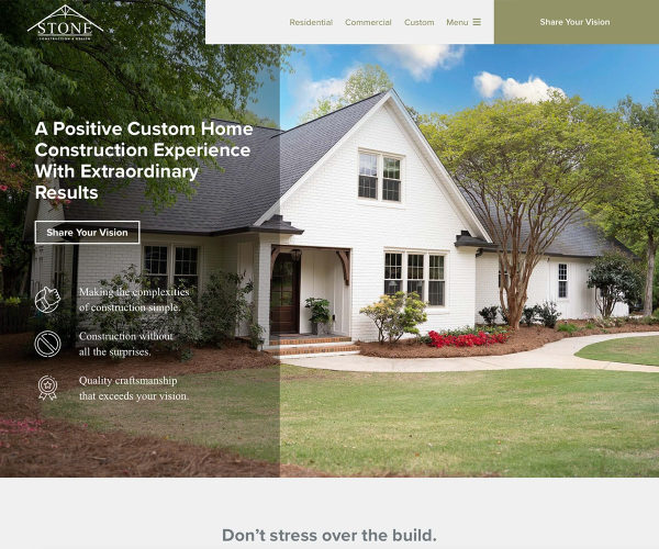 a view of Stone Construction & Design's updated website homepage