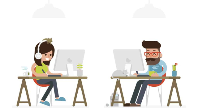 illustration showing man and woman graphic designers