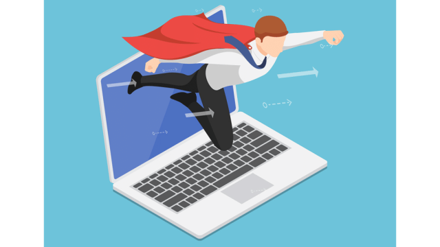 business hero flying out of a laptop screen