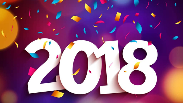 number showing 2018 with confetti for website redesign celebration