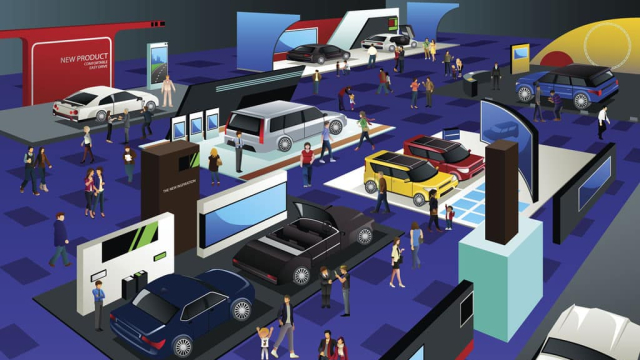 trade show booths at car show illustration