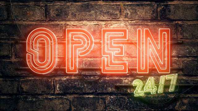 neon sign that says open 24/7